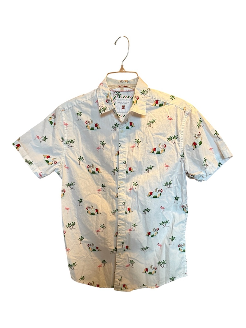 Casual White Tropical Print Short-Sleeve Shirt size Small